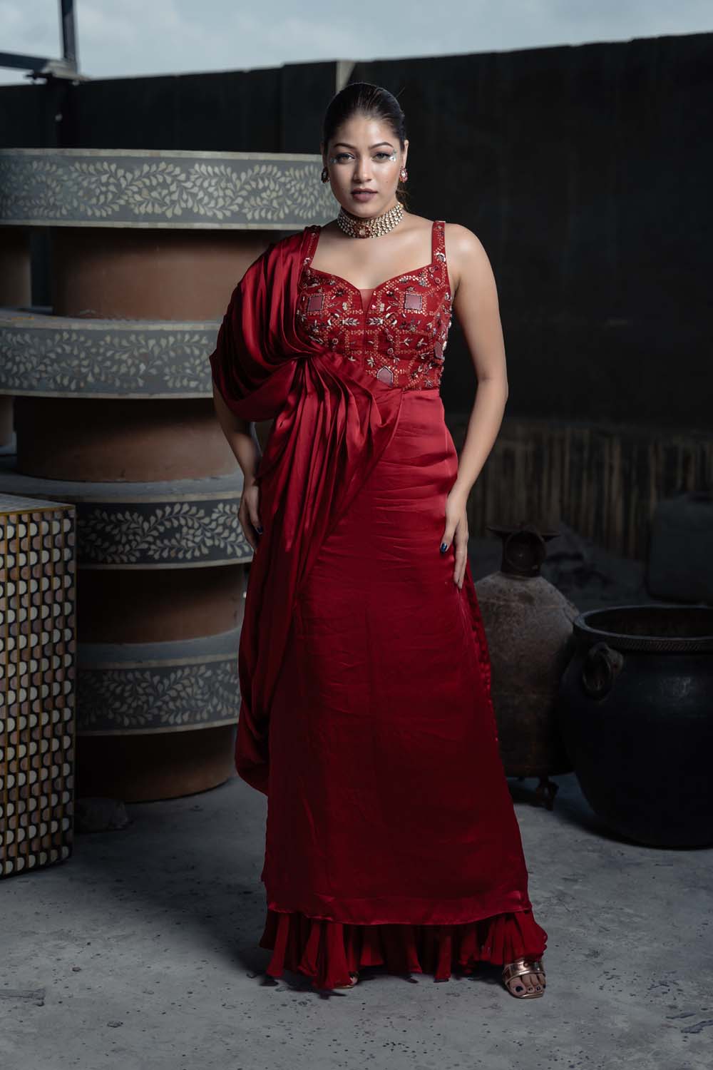 Kayamat - Stylish Red Drapped Gown
