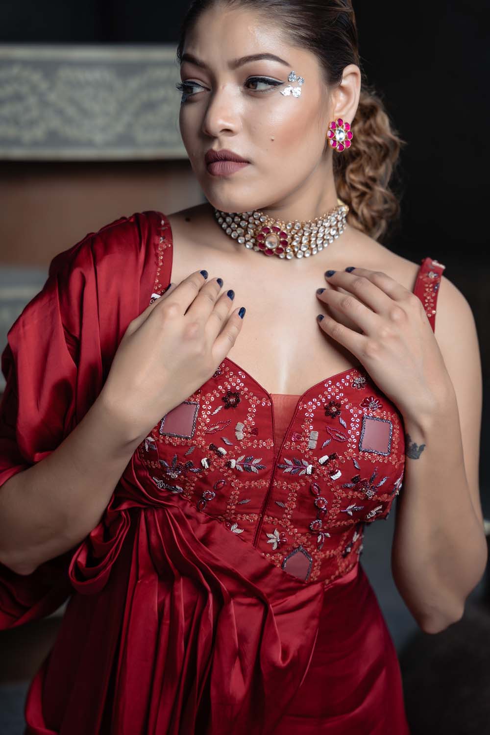 Kayamat - Stylish Red Drapped Gown