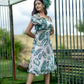 Ashleaf - White with Green Leaf Print Dress for Women