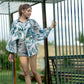 Hazal - White with Green Leaf Print Shirt for Women