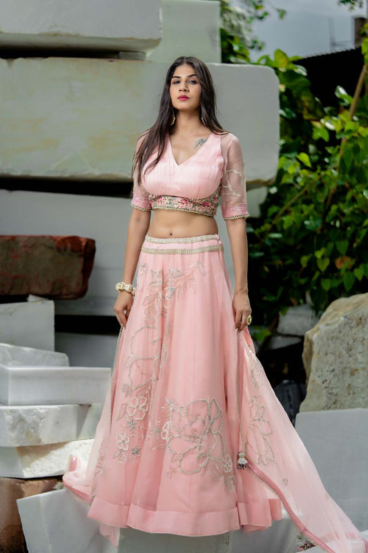 Mathili - Rose Pink Lehenga Blouse Dupatta Set
