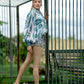 Hazal - White with Green Leaf Print Shirt for Women