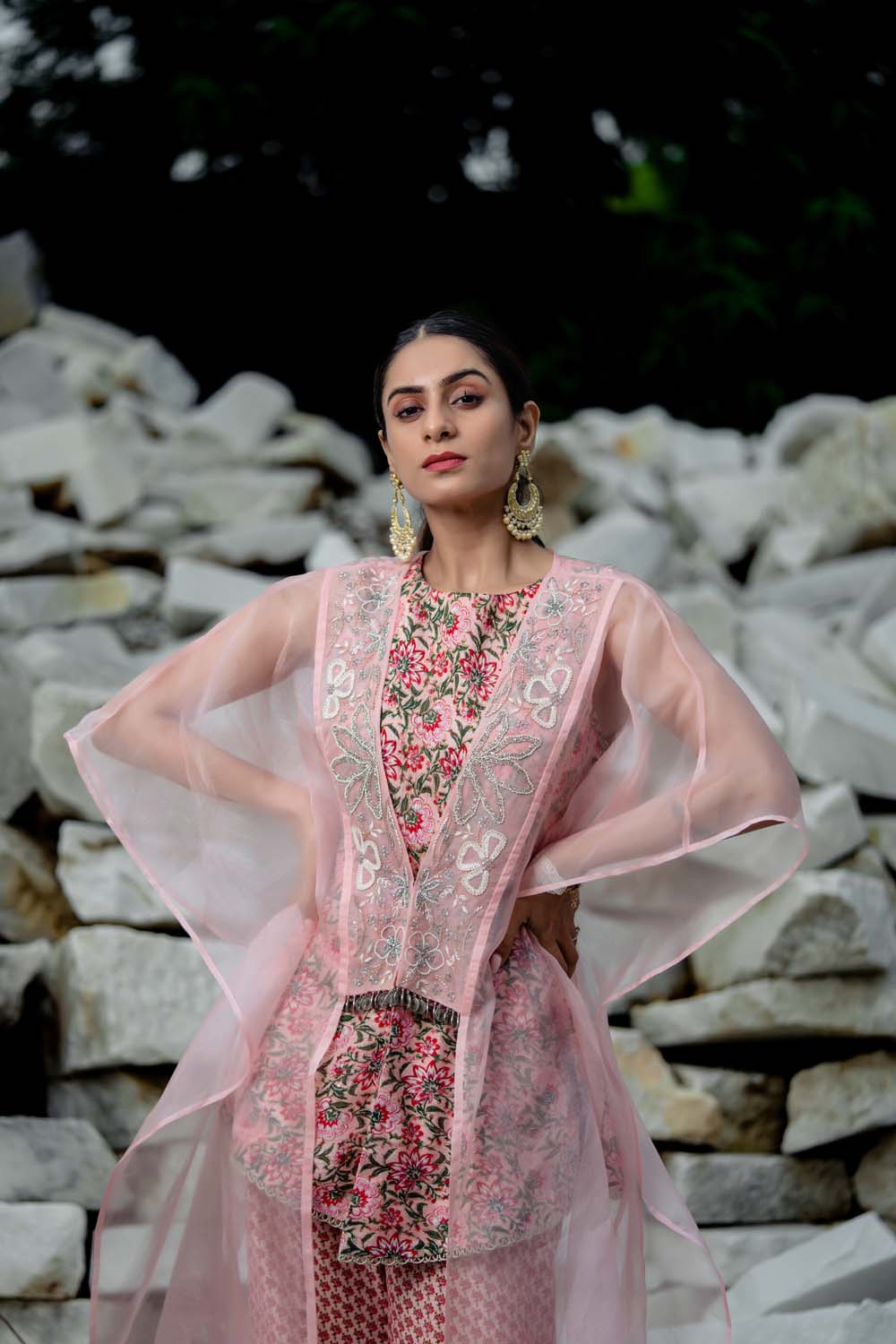 Oriya - organza & silk Peplum Dress & Bellbottoms – Anuthi Fashion
