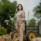 Hedera - Green With Pastel Orange Top with Belt Tie Pant Set
