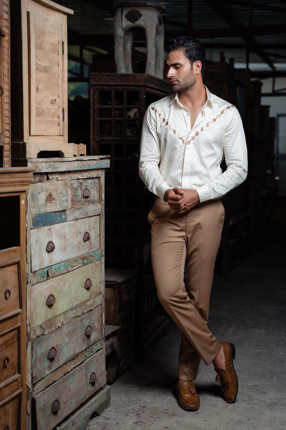Afar - Long Sleeve Off White Shirt For Men's