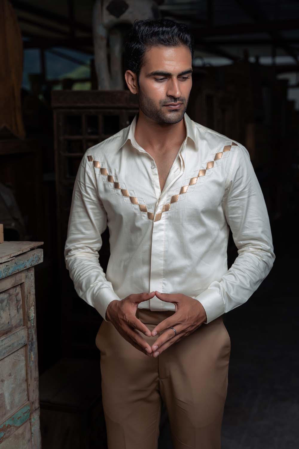 Afar - Long Sleeve Off White Shirt For Men's