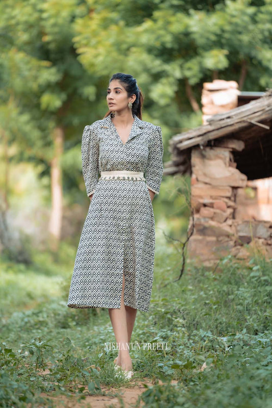 Oxalis - Gray Slit Dress with Belt