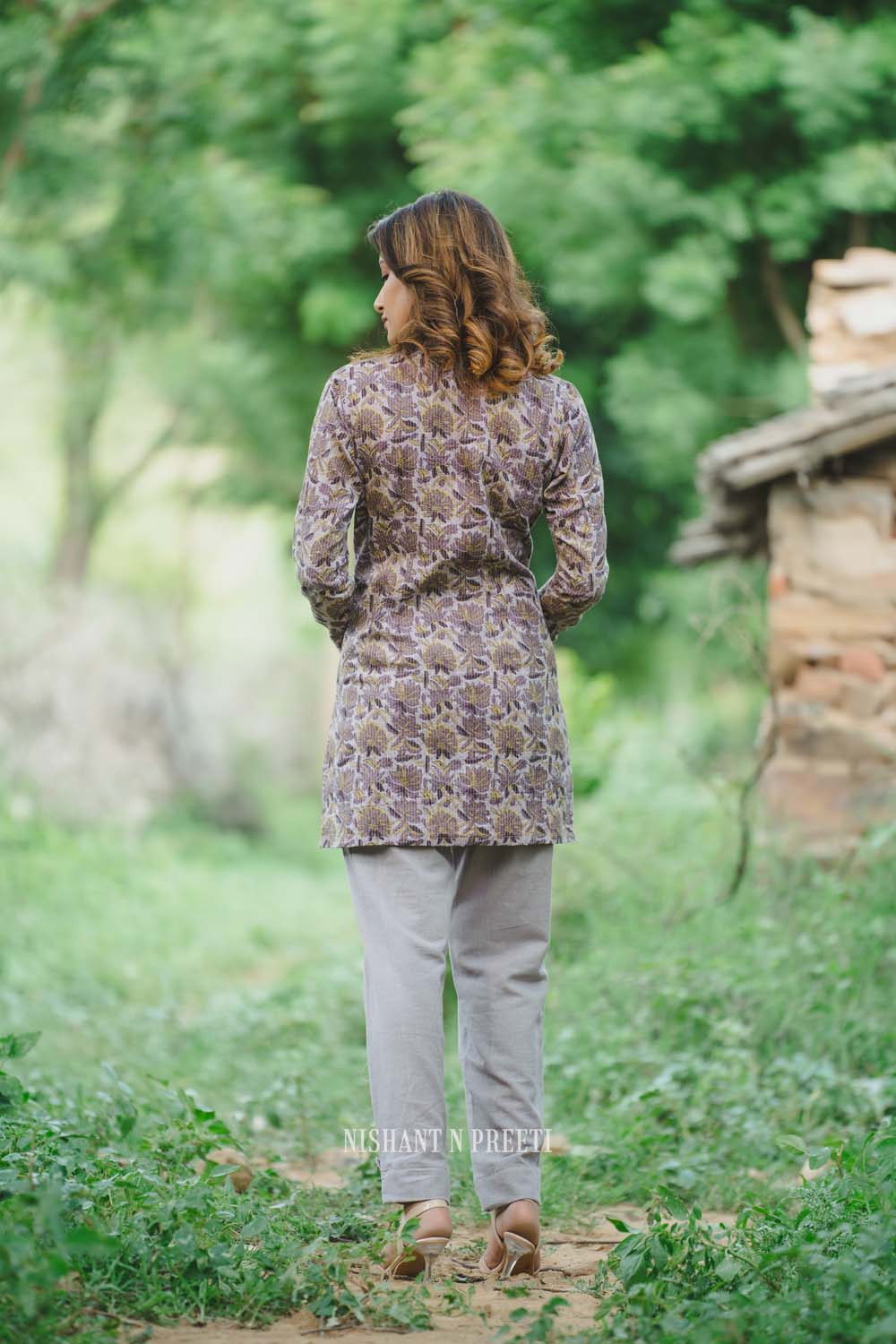 Mauve - Steel Grey Print Shirt with Pants