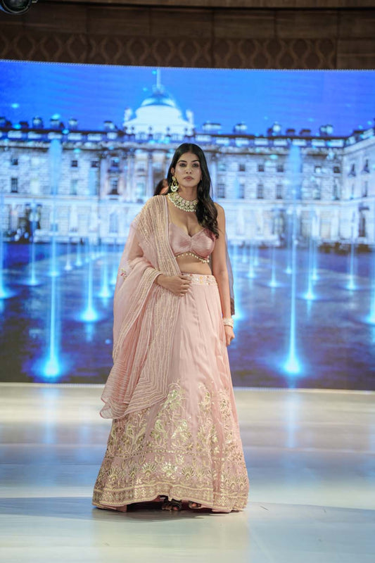 Purani - Rose Gold Lehenga Bralette Dupatta Set