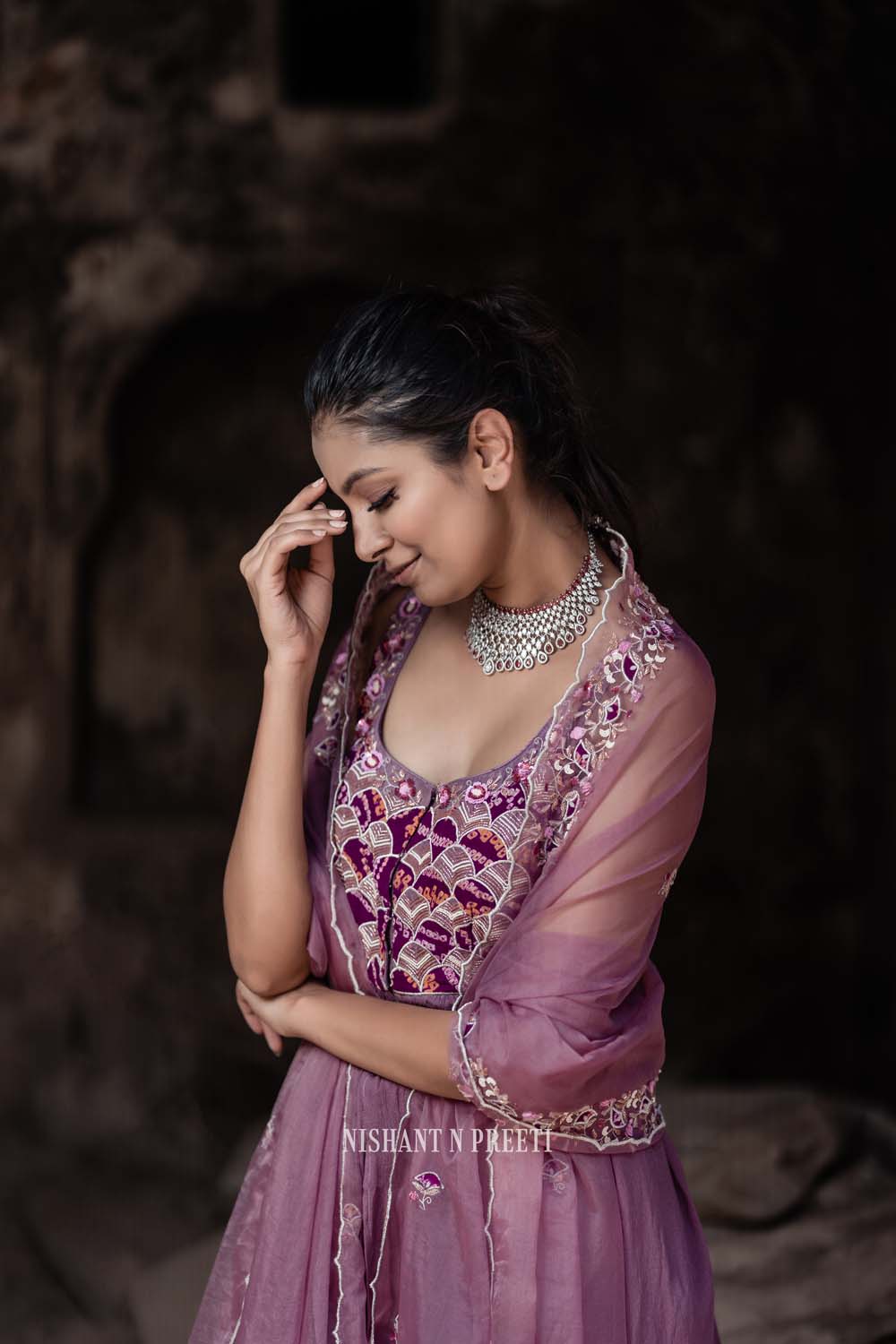 Shafari - Designer Mauve Peplum Top With Gharara And Dupatta Set