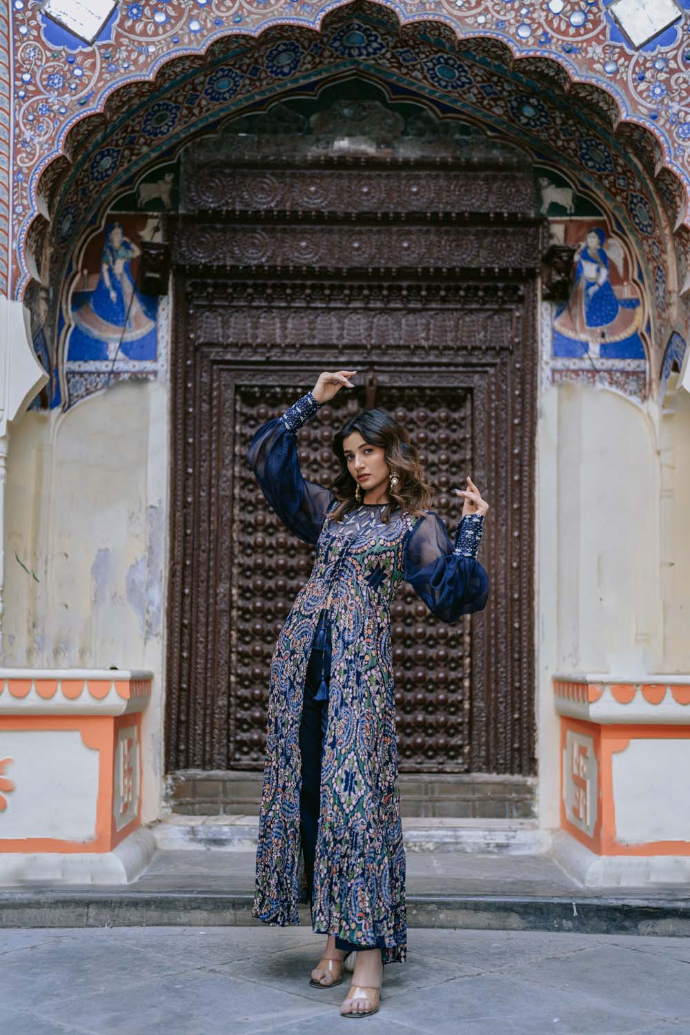 Aakashi - Blue Organza Puffy Sleeves Anarkali Suit for Women
