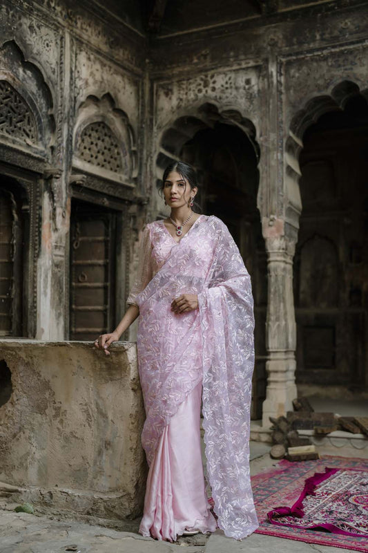 Gulab - Babypink Organza Saree with Bralette Blouse
