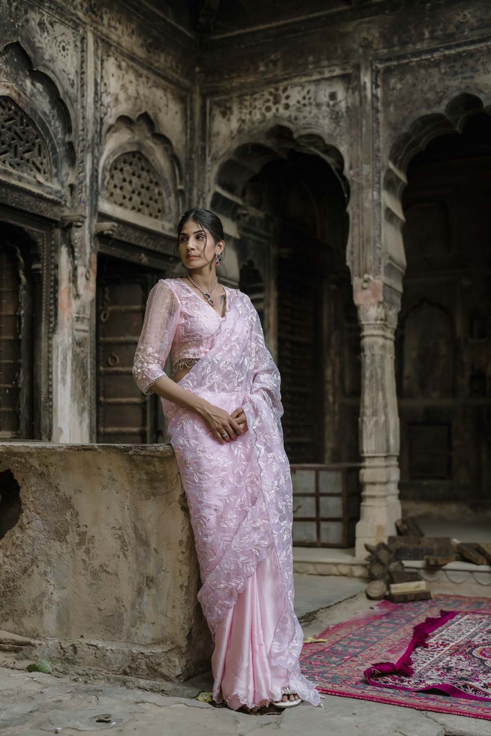 Gulab - Babypink Organza Saree with Bralette Blouse