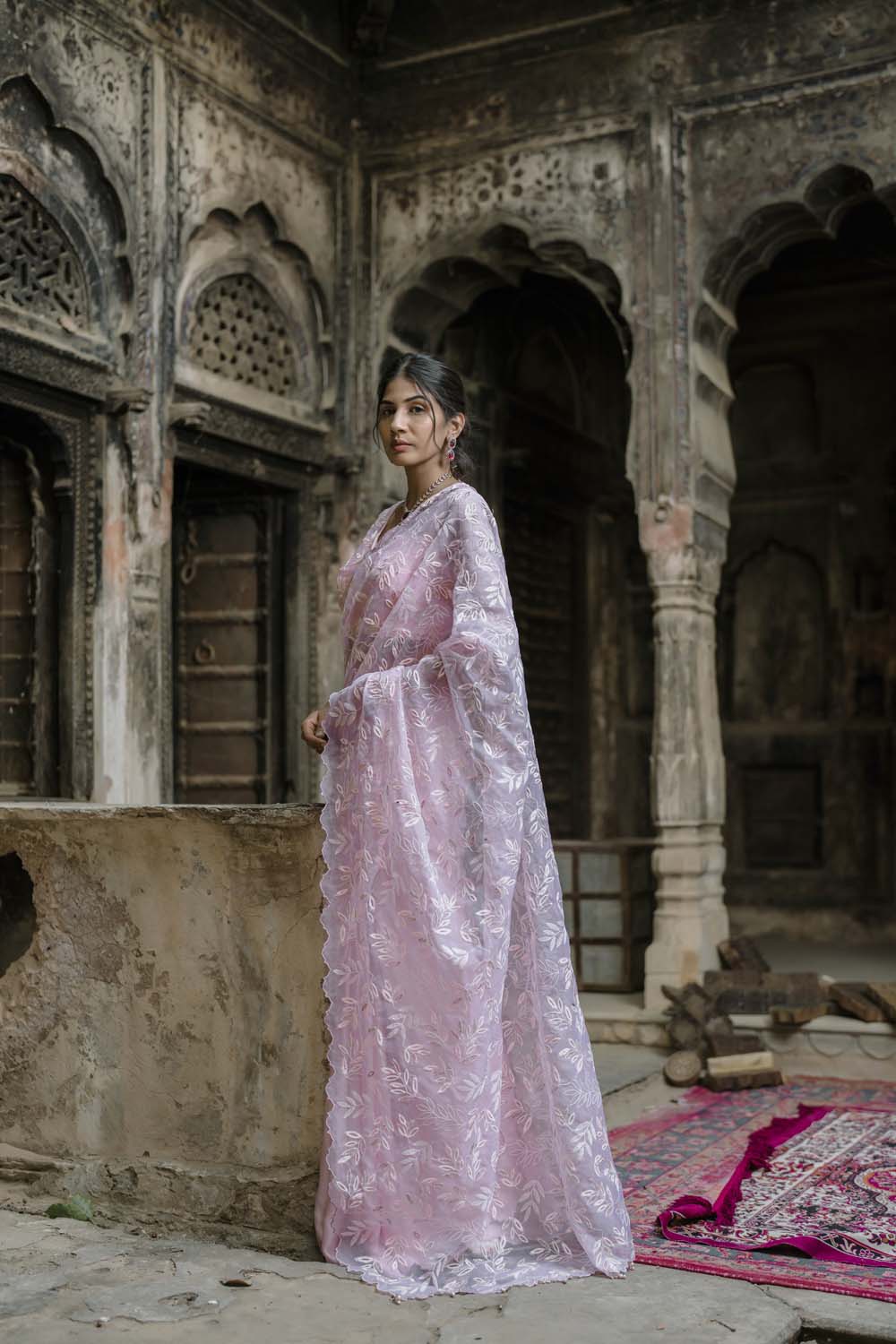 Gulab - Babypink Organza Saree with Bralette Blouse – Anuthi Fashion