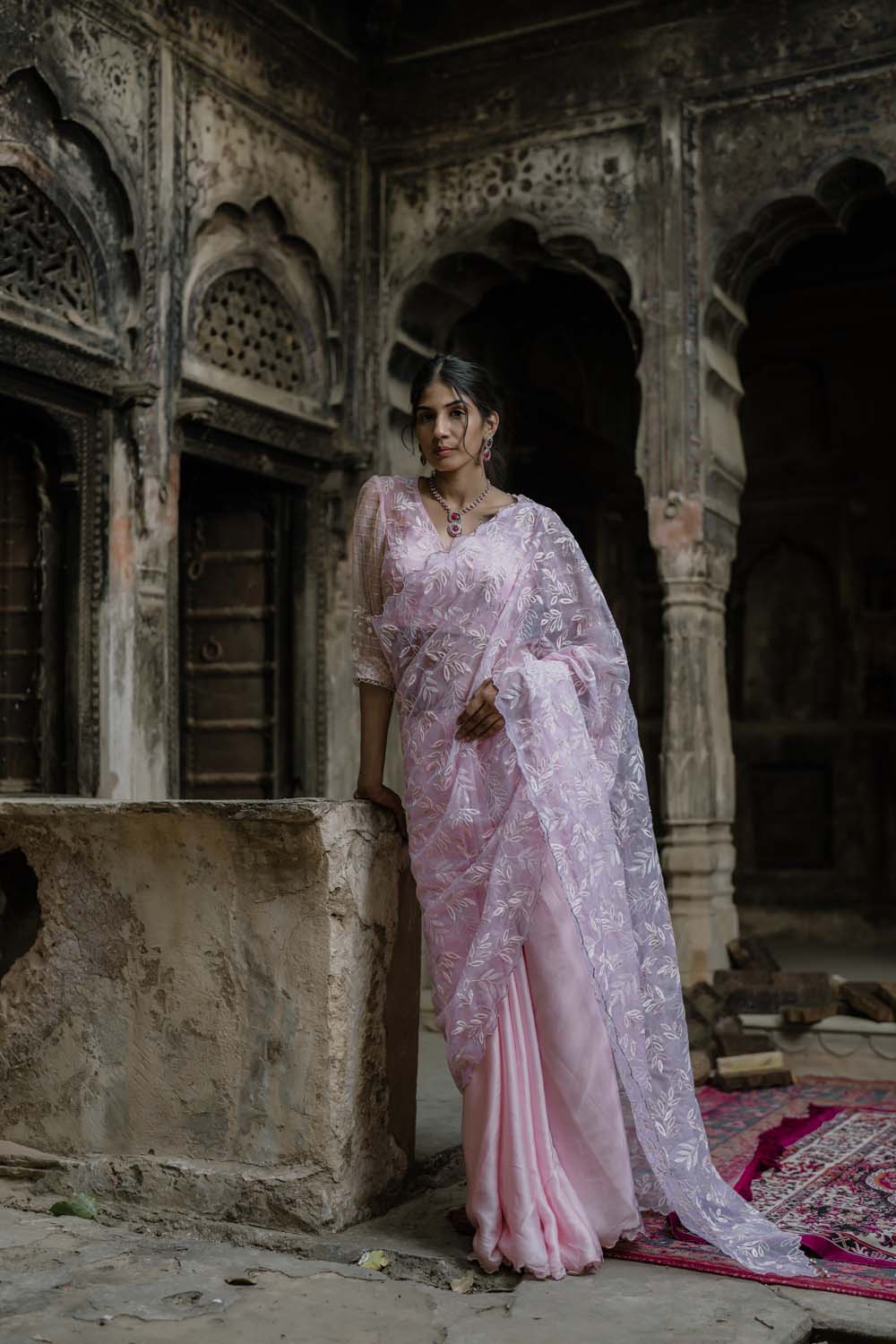 Gulab - Babypink Organza Saree with Bralette Blouse – Anuthi Fashion