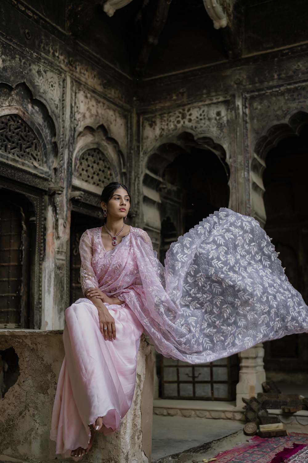Gulab - Babypink Organza Saree with Bralette Blouse